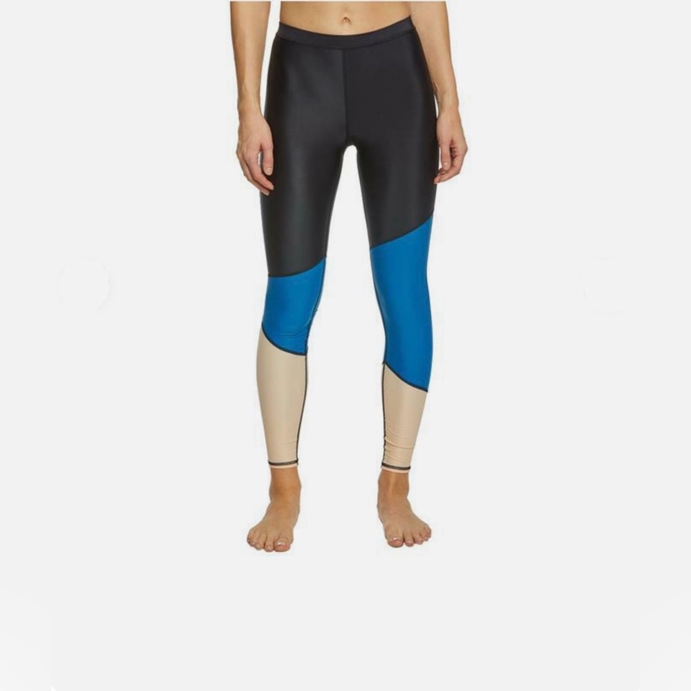 Volcom Simply Solid Leggings-Ocean (Black/Blue/Tan) UPF 50+  Size L